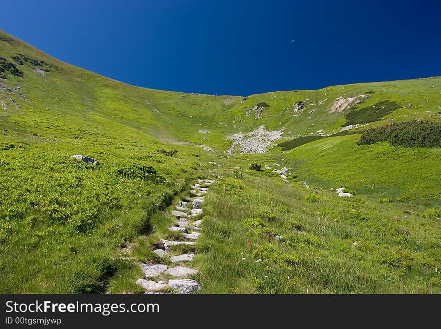 Tatra Mountain with blue sky and moon