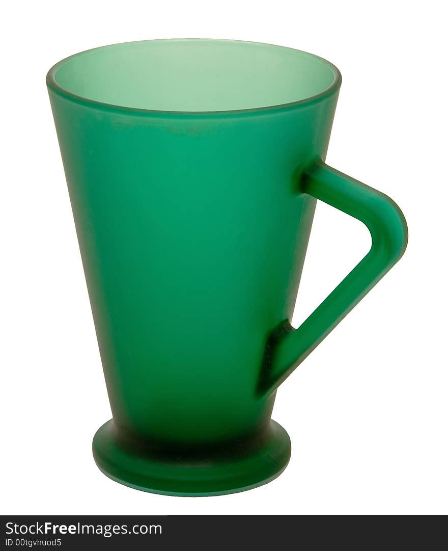 Green mug on a white background. Photo.