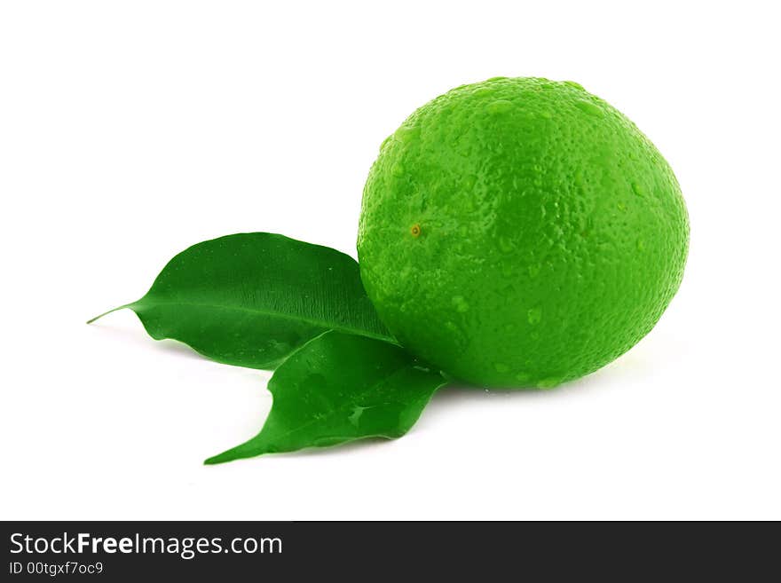 Healthy green lime fruit isolated on white