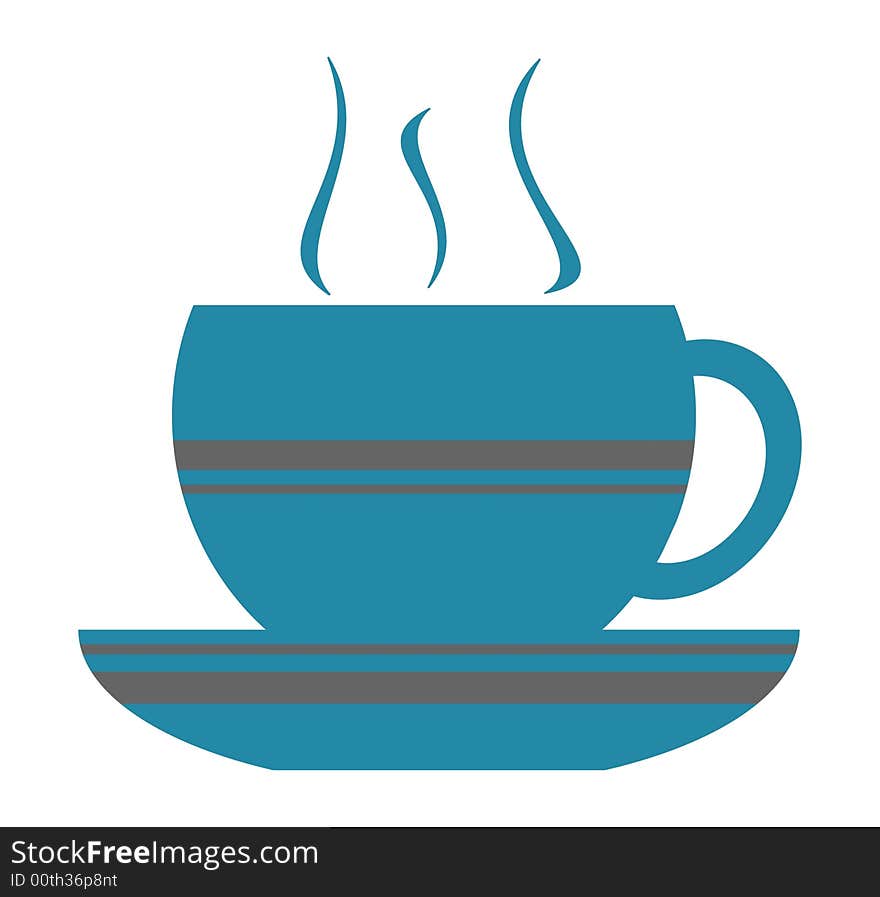 Illustrated blue cup with gray stripes over a white background