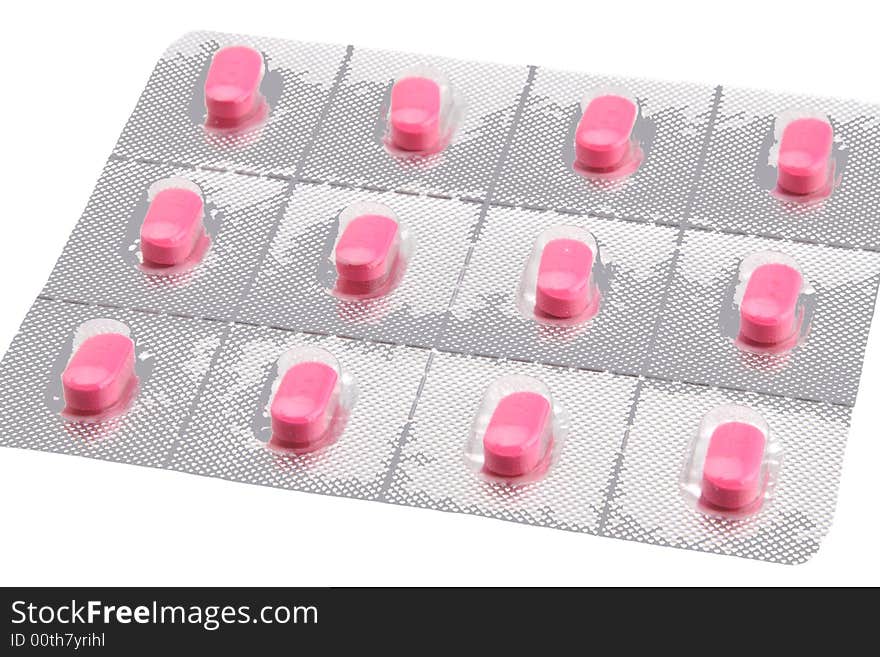 Pink pill medication still in the blister pack. Pink pill medication still in the blister pack