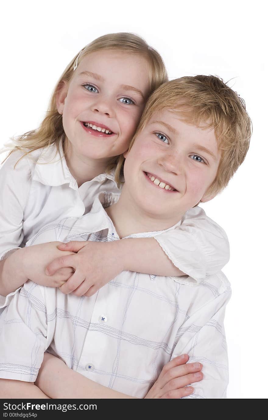 Brother and sister, both blond hair and blue eyes