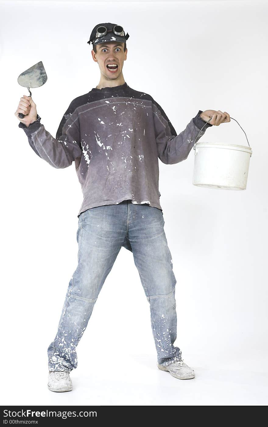 Worker With Works On A White Background