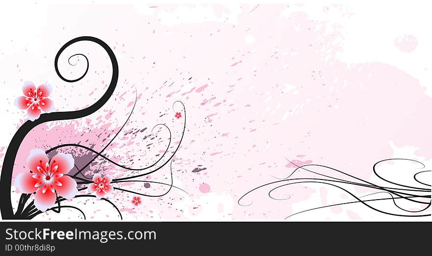 Vector foliage abstract background, with stains, curls and pink flowers. Vector foliage abstract background, with stains, curls and pink flowers.