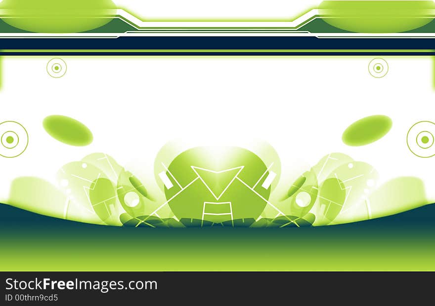 Decorative abstract illustration, with green hi-tech shapes. Decorative abstract illustration, with green hi-tech shapes.