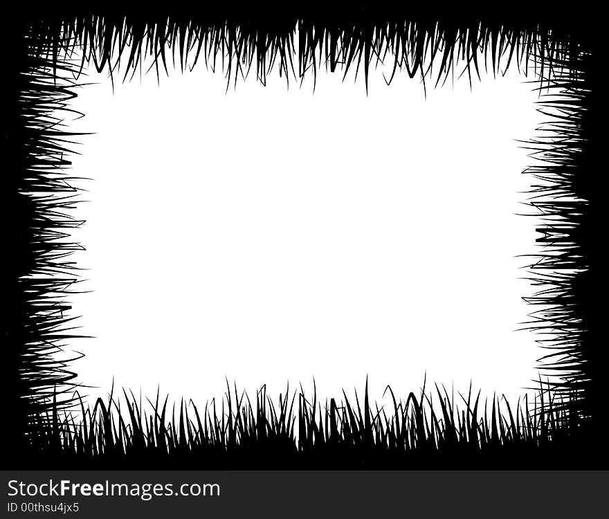 Vector frame illustration, on white background with grass silhouette. Vector frame illustration, on white background with grass silhouette.