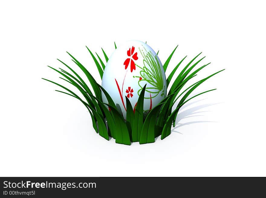 Easter egg in the nest - 3d render - isolated on white