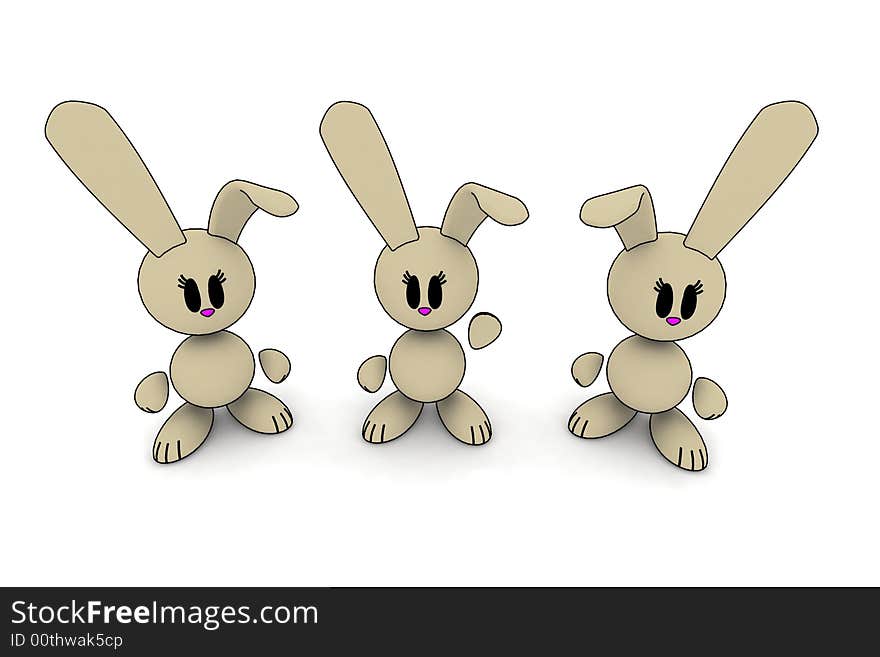 Three rabbits - isolated illustration on white background. Three rabbits - isolated illustration on white background