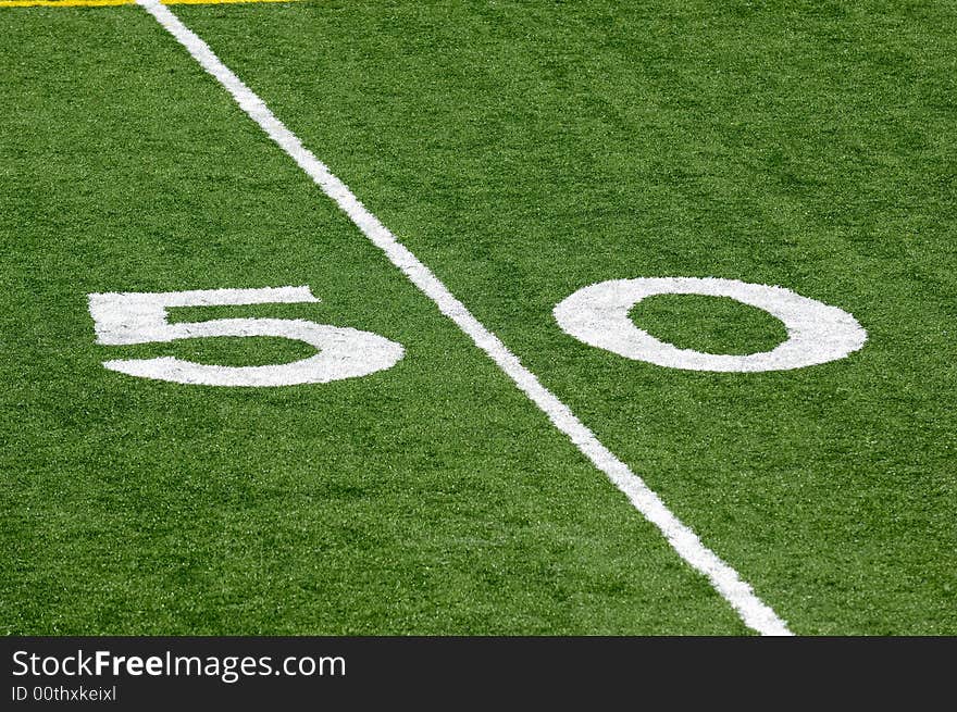 50 yard line at a Football Field, Artificial Turf