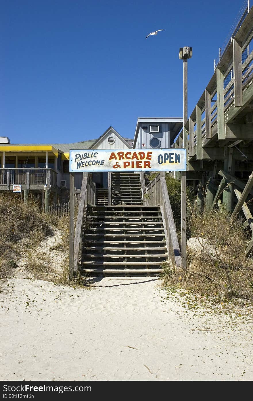 Steps leading to an entrance to a public pier and arcade. Steps leading to an entrance to a public pier and arcade.