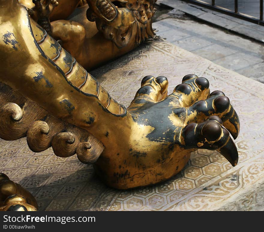 The sculpture of lion in chinese Forbidden City. The sculpture of lion in chinese Forbidden City