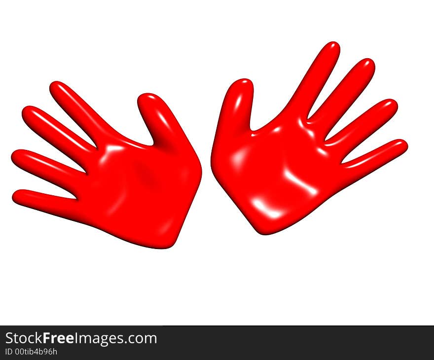 Red hands on a white background