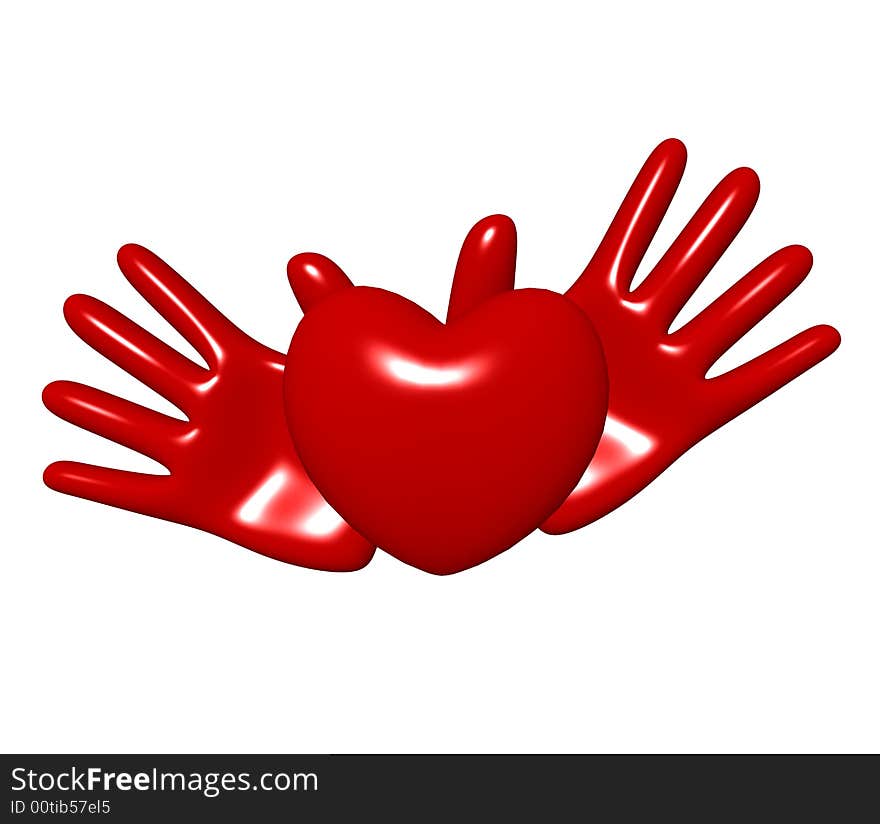 Red hands hold срдце on a white background. Red hands hold срдце on a white background