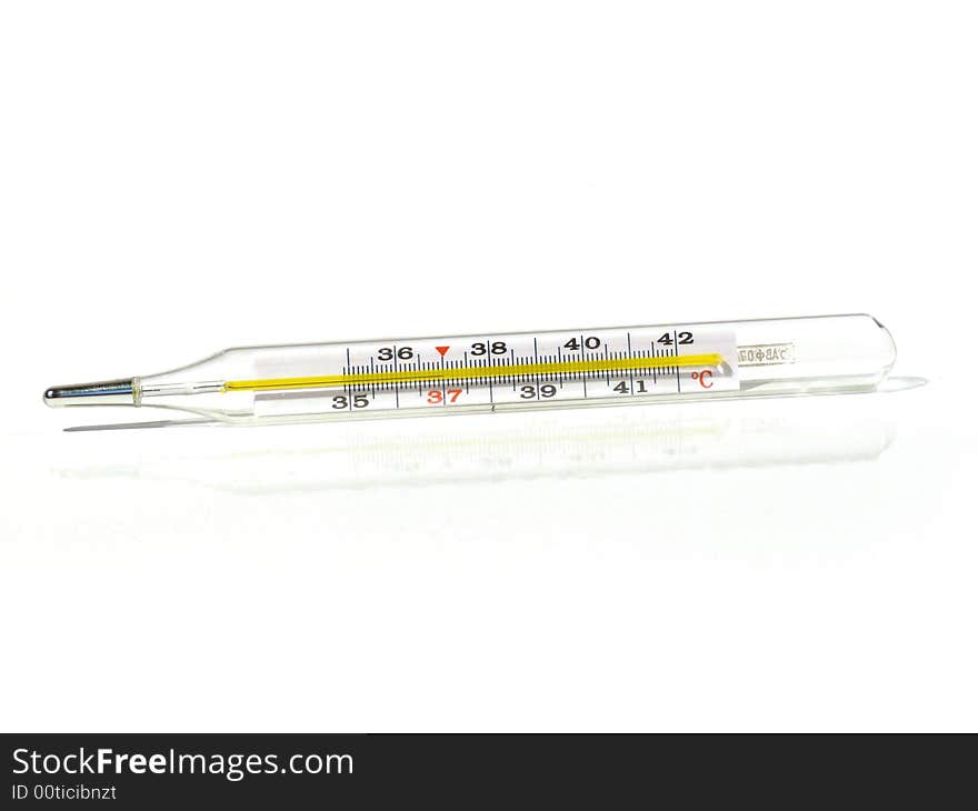 Mercury thermometer on a white background. Mercury thermometer on a white background.