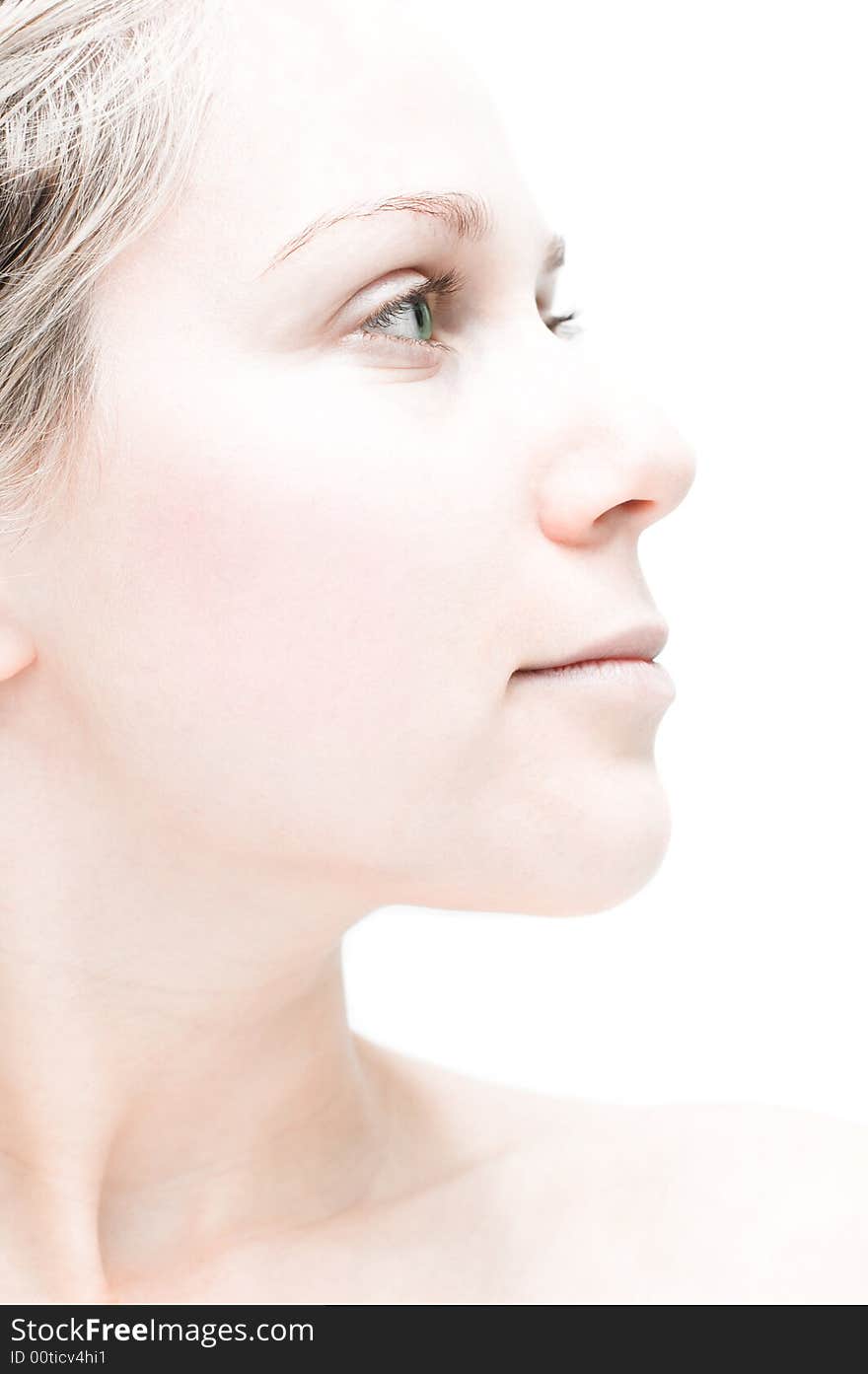 Woman with green eyes
isolated on white