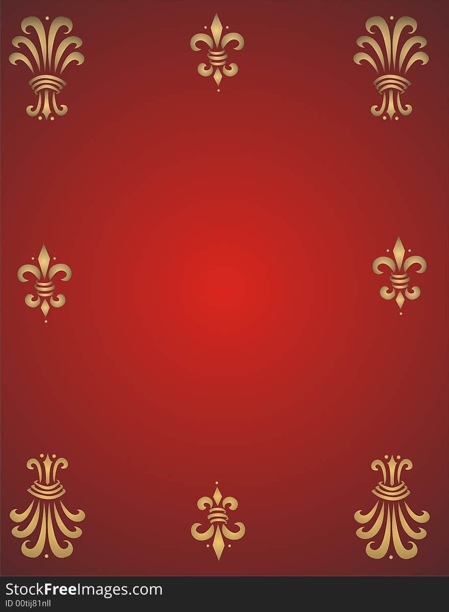 Golden ornaments frame on red background -  illustration. Golden ornaments frame on red background -  illustration