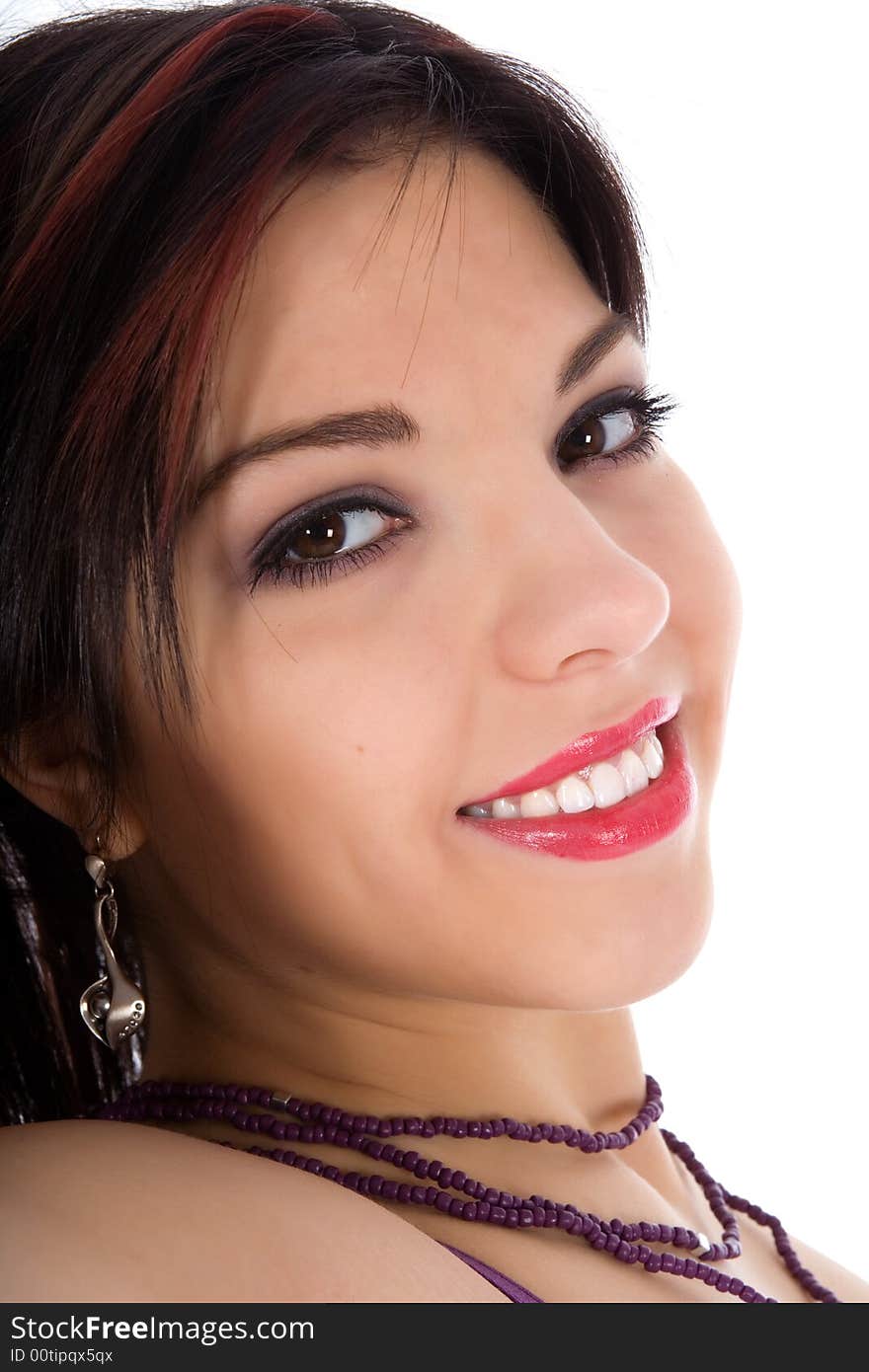 Portrait of the brunette on white background