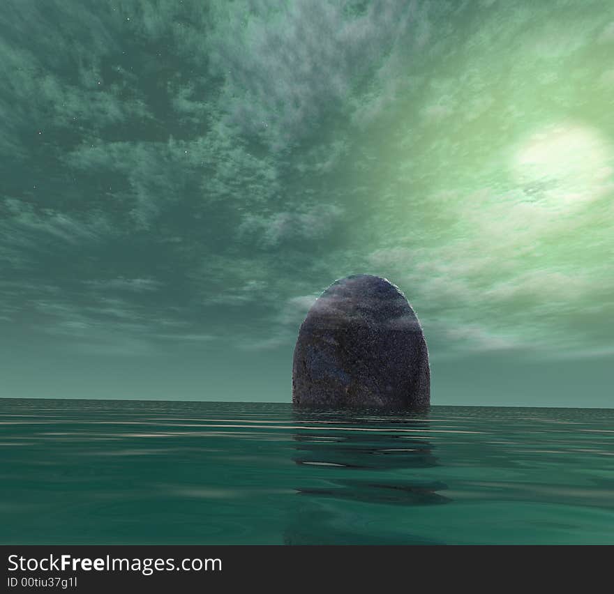 Grey stone in green water - digital art work. Grey stone in green water - digital art work