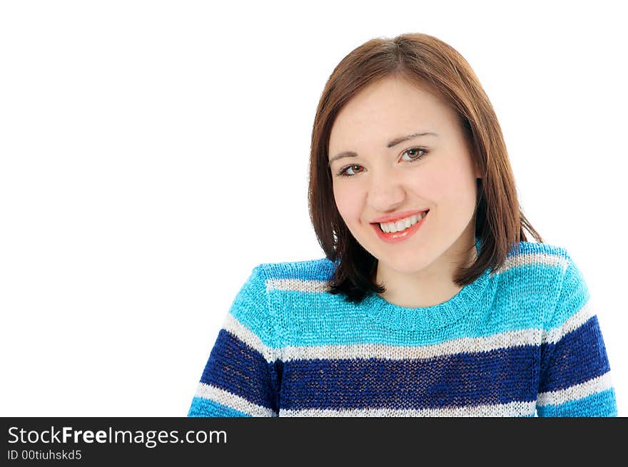 Young beauty woman portrait on white background