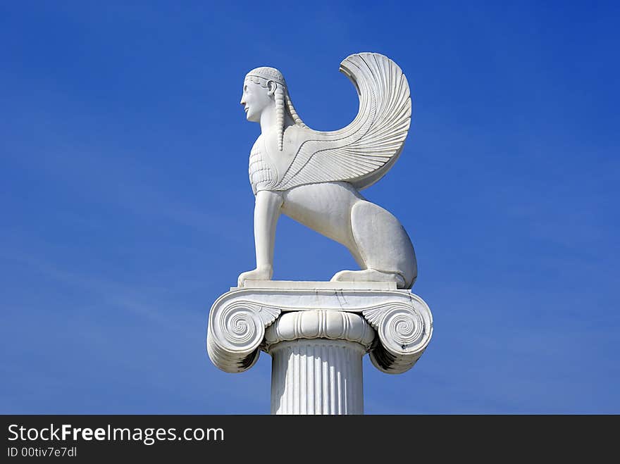 Sphinx with white marble