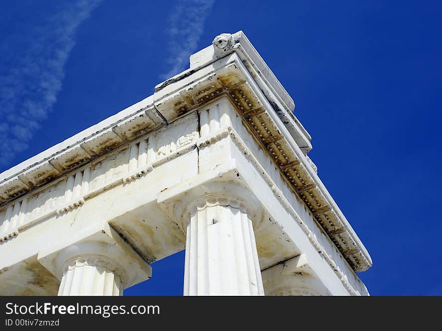 A photo of Greek architecture with white marble