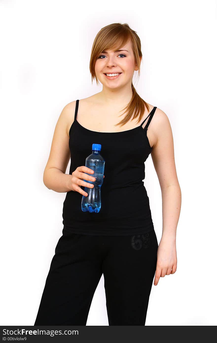 Woman with bottle water fitness day