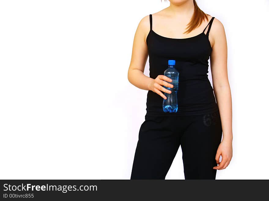 Woman with bottle water fitness day