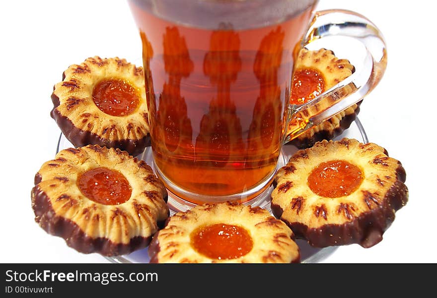 Cookies  And Tea On A White Background