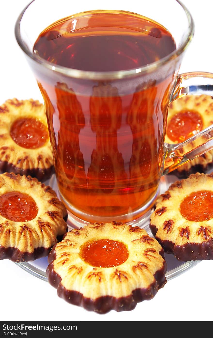 Cookies Whith Jelly And Tea On A White Background