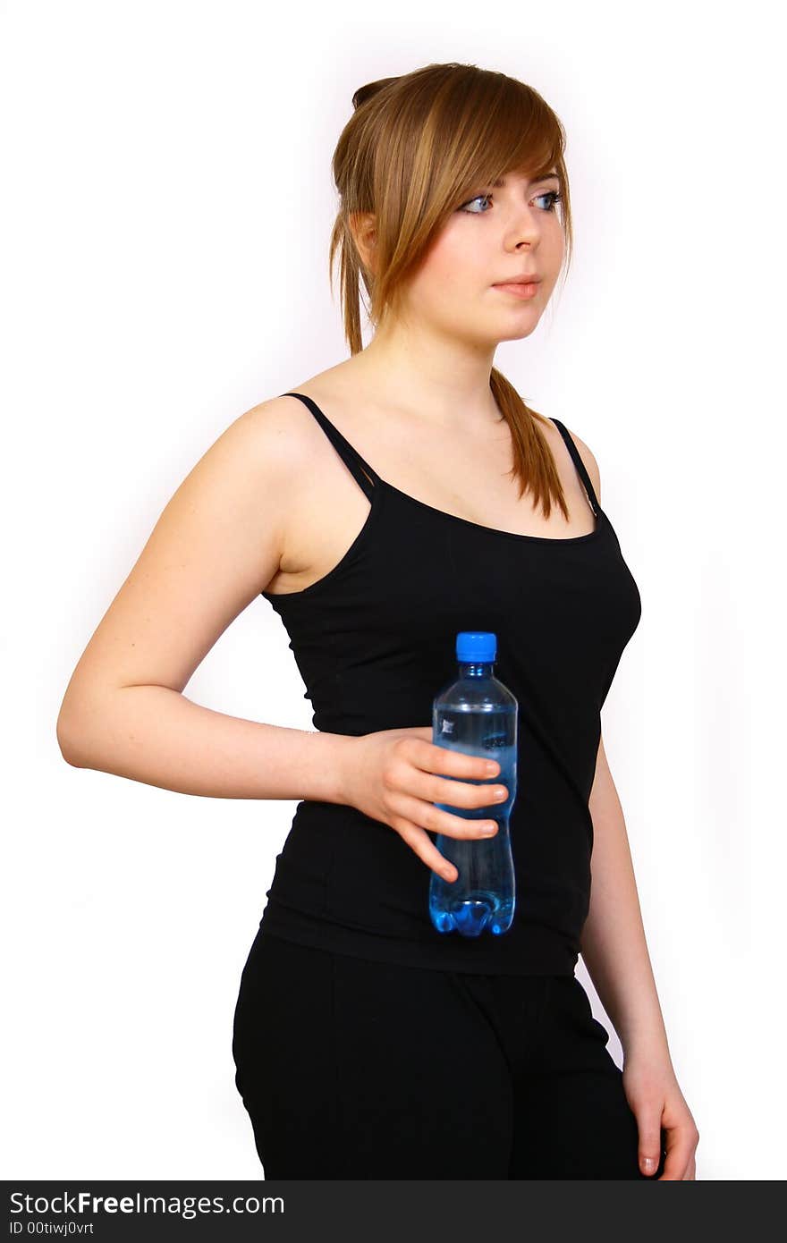 Woman with bottle water fitness day