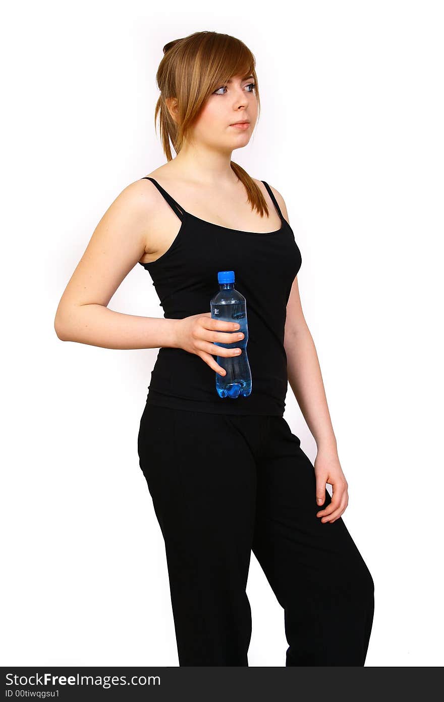 Woman with bottle water fitness day