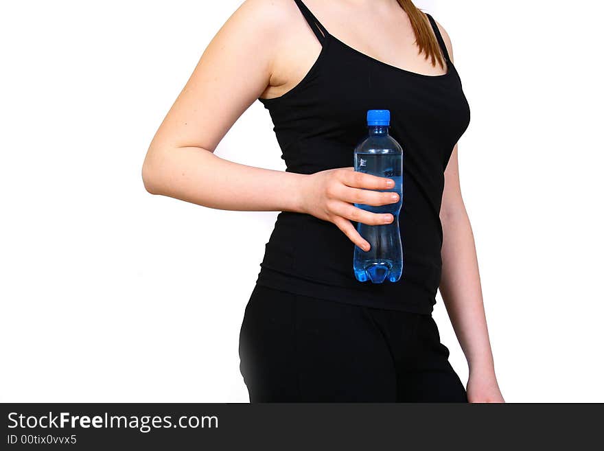 Woman with bottle water fitness day