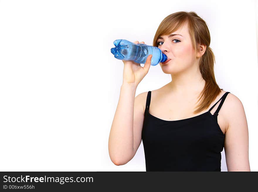 Woman with bottle water fitness day