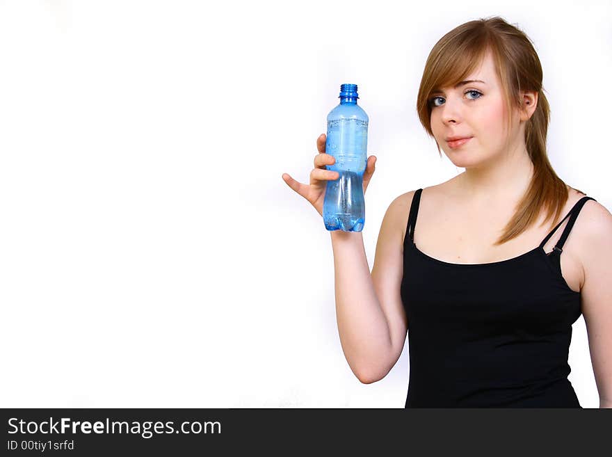 Woman with bottle water fitness day