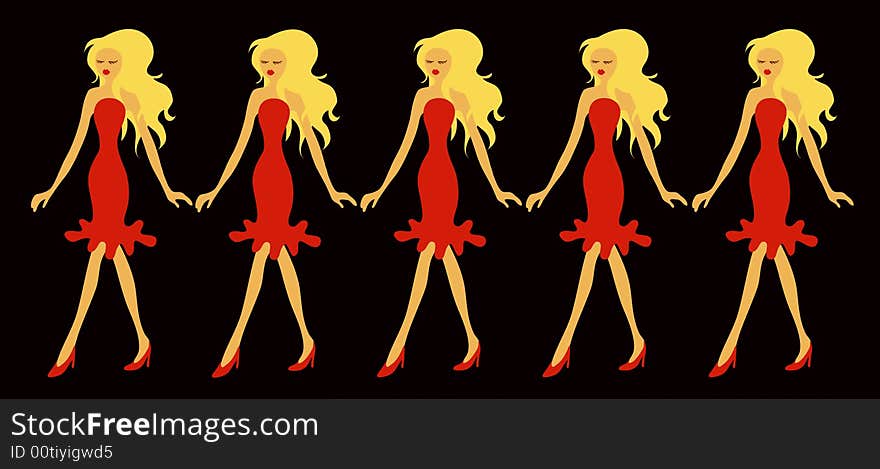 Five beautiful ladies in red dress. Five beautiful ladies in red dress