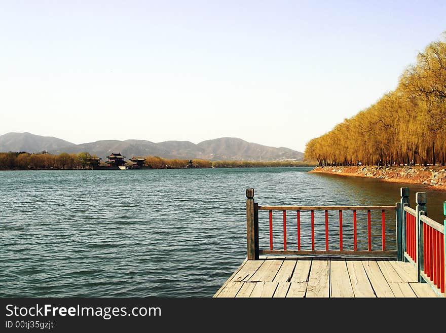 Beijing China lake pier sky