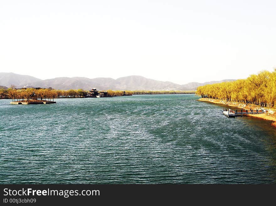 Beijing China lake pier sky