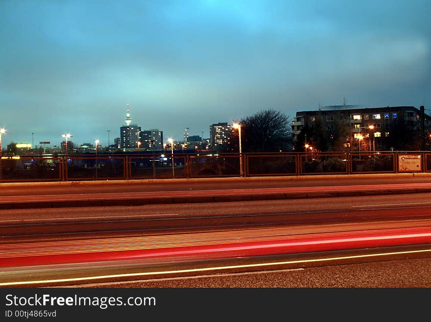 Night traffic in berlin/warschauer strasse. Night traffic in berlin/warschauer strasse