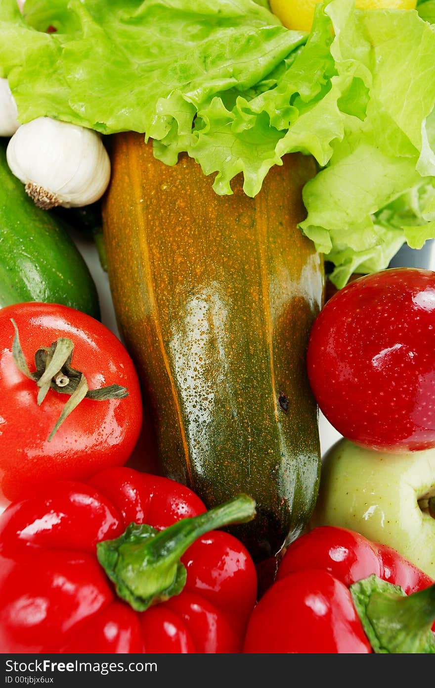 Fresh Vegetables, Fruits and other foodstuffs. Shot in a studio. Fresh Vegetables, Fruits and other foodstuffs. Shot in a studio.