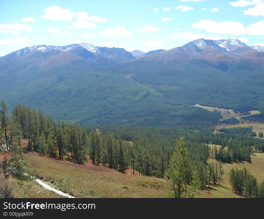 Beuatiful view of mountain ranges with trees in xing-jiang province, china. Beuatiful view of mountain ranges with trees in xing-jiang province, china