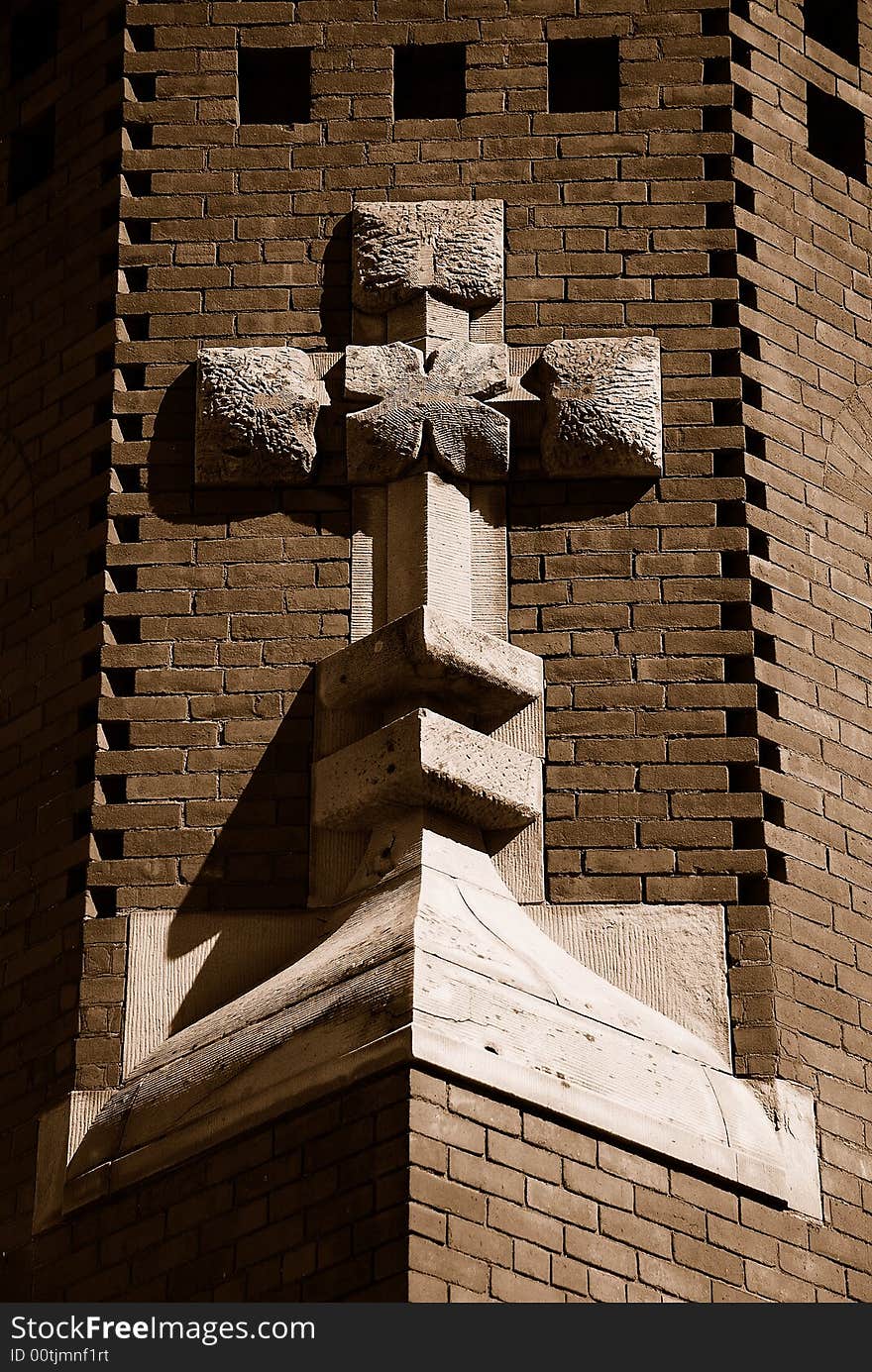 Christian Cross on Historical Landmark Church Steeple. Christian Cross on Historical Landmark Church Steeple