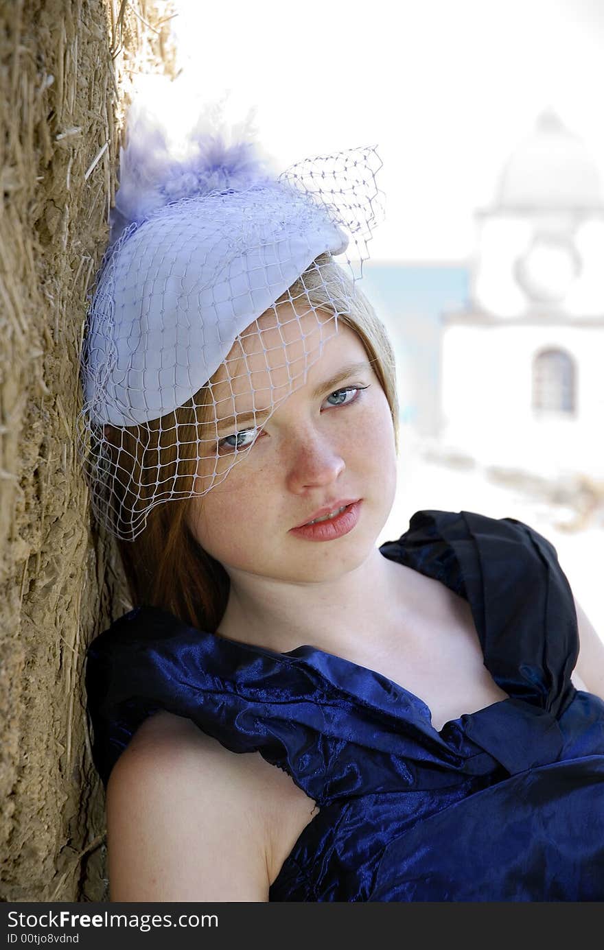 Blonde girl in retro hat