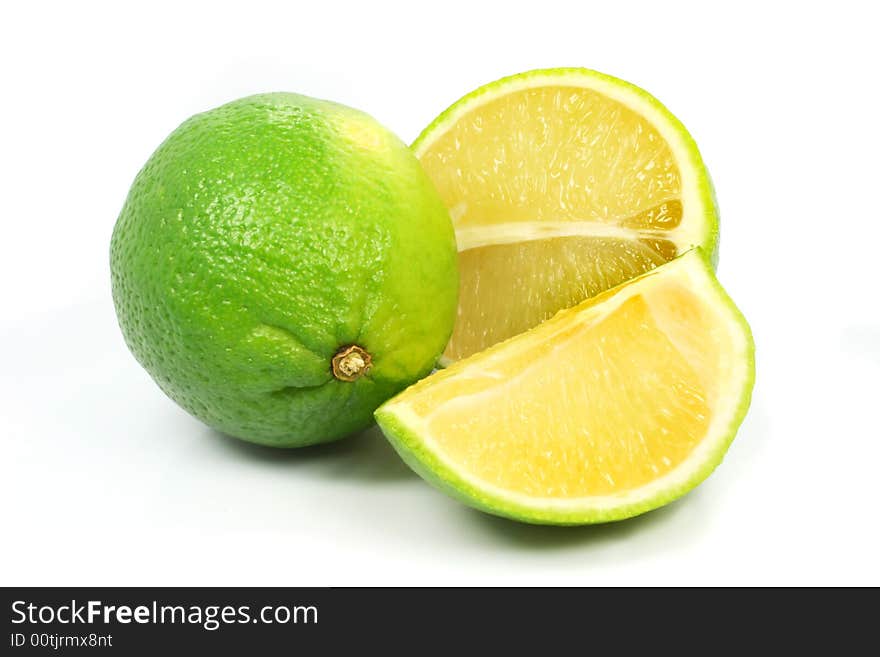 Green lime exotic fruit isolated on the white background