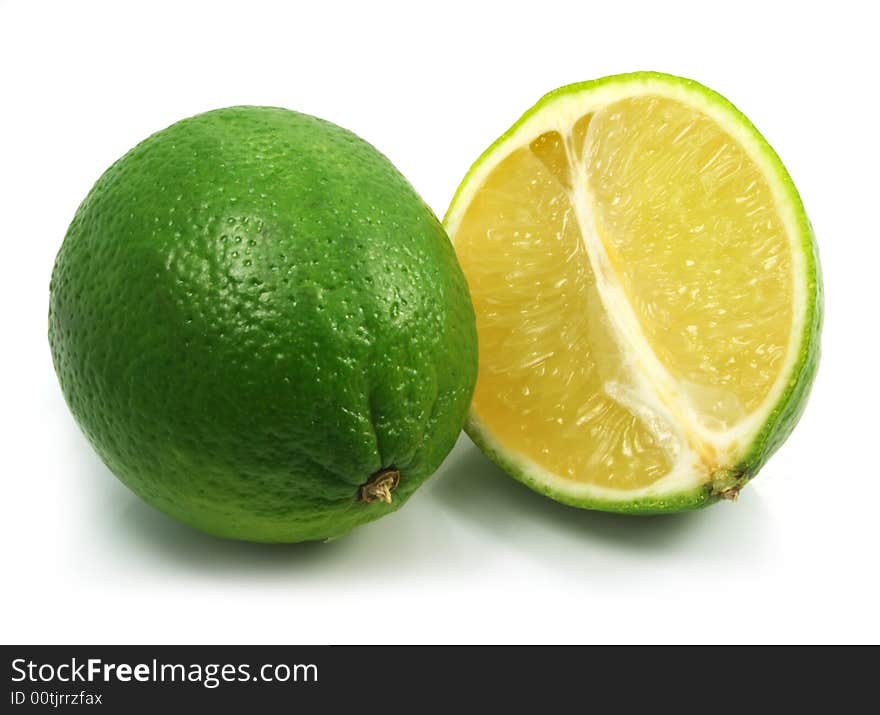 Green lime exotic fruit isolated on the white background