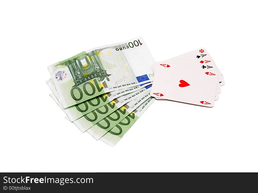 Poker cards vs euro money on white