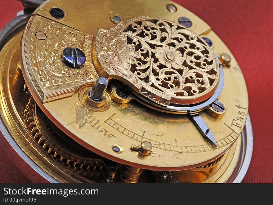 Beautiful details of very old pocket clock machine