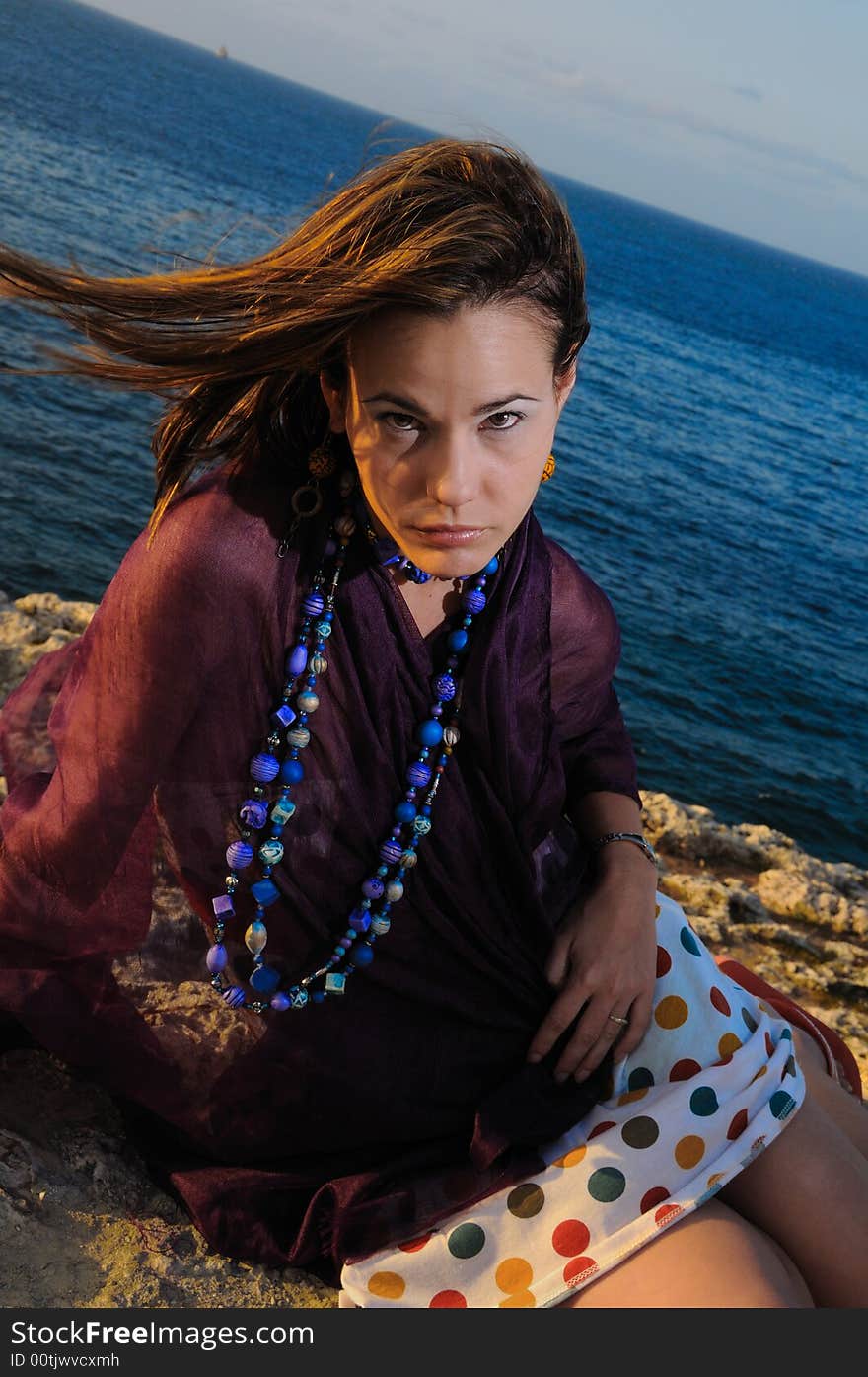 Portrait Of Young Model By The Ocean