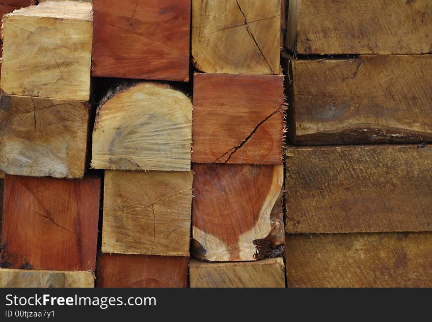 Piled wood blocks