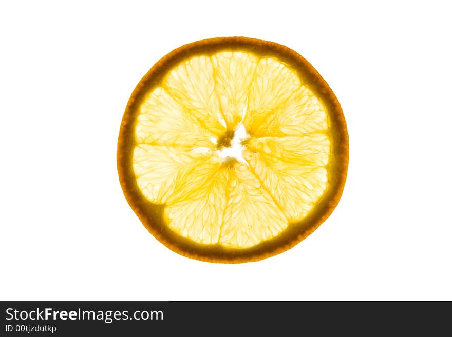 Slice of an orange isolated on white