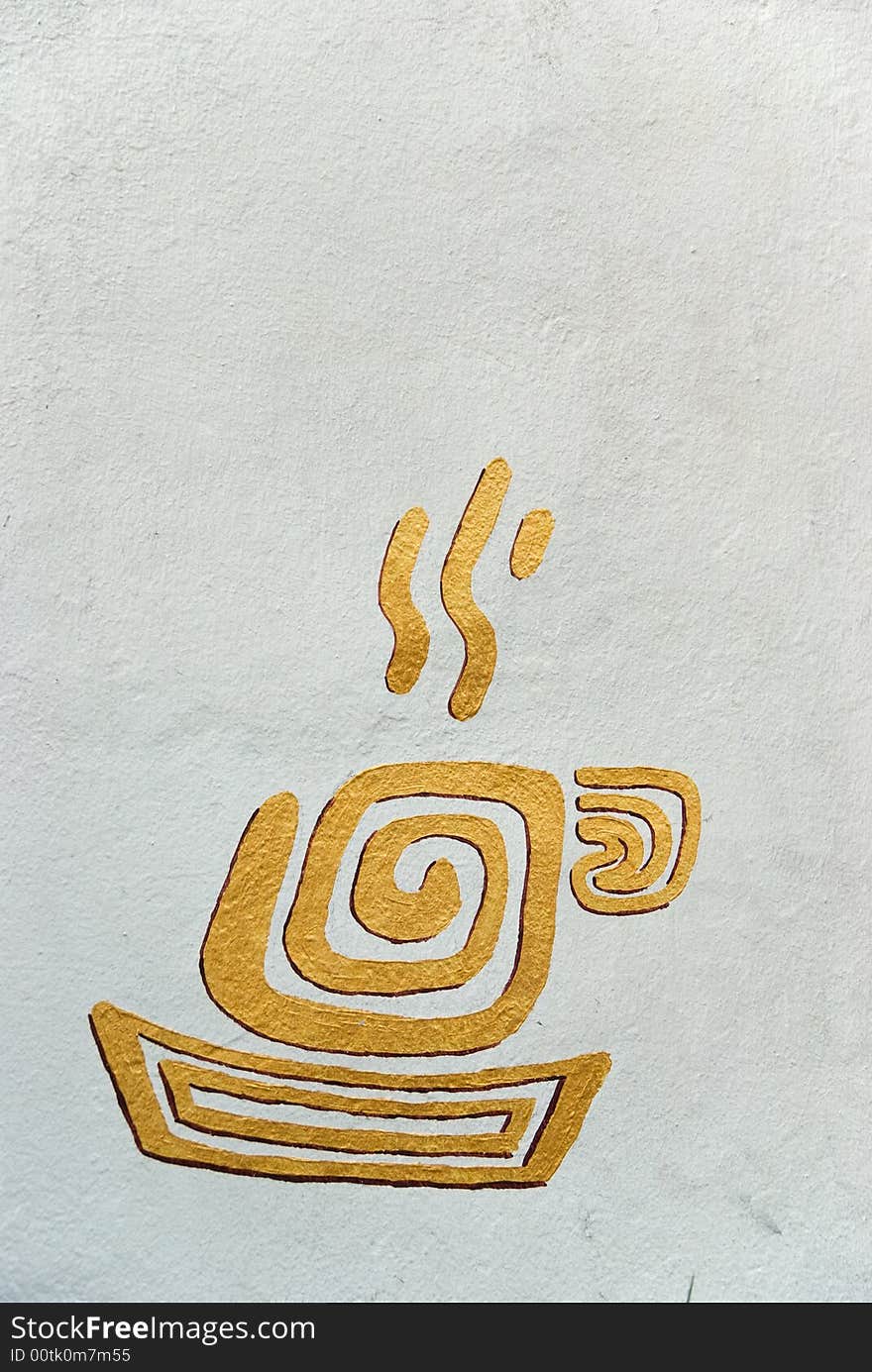 Coffee cup painting on stucco wall